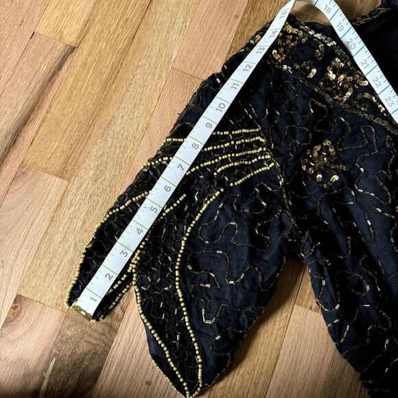 VINTAGE GOLD STAR M 70's beaded sequin gauze hollywood quarter sleeve blouse - Picture 9 of 9